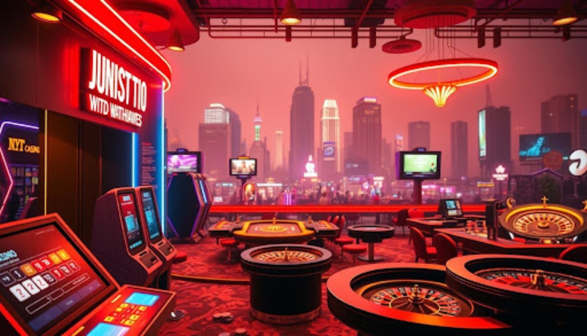 casino with roulette tables in red light