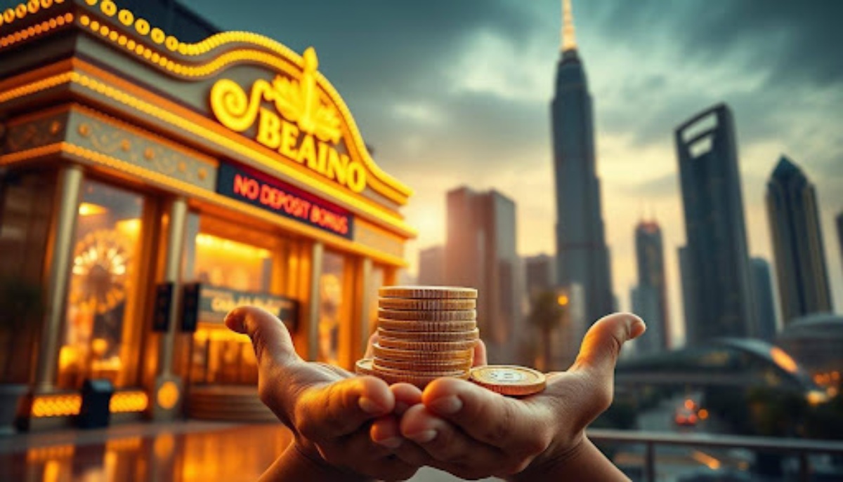 hands holding golden coins in front of a casino