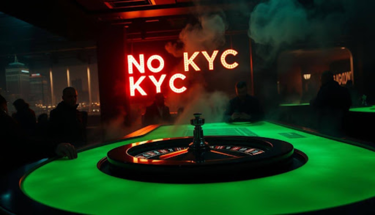 Roulette table with NO KYC letters in background
