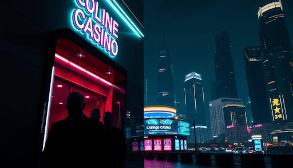 neon lights at the entrance of a casino