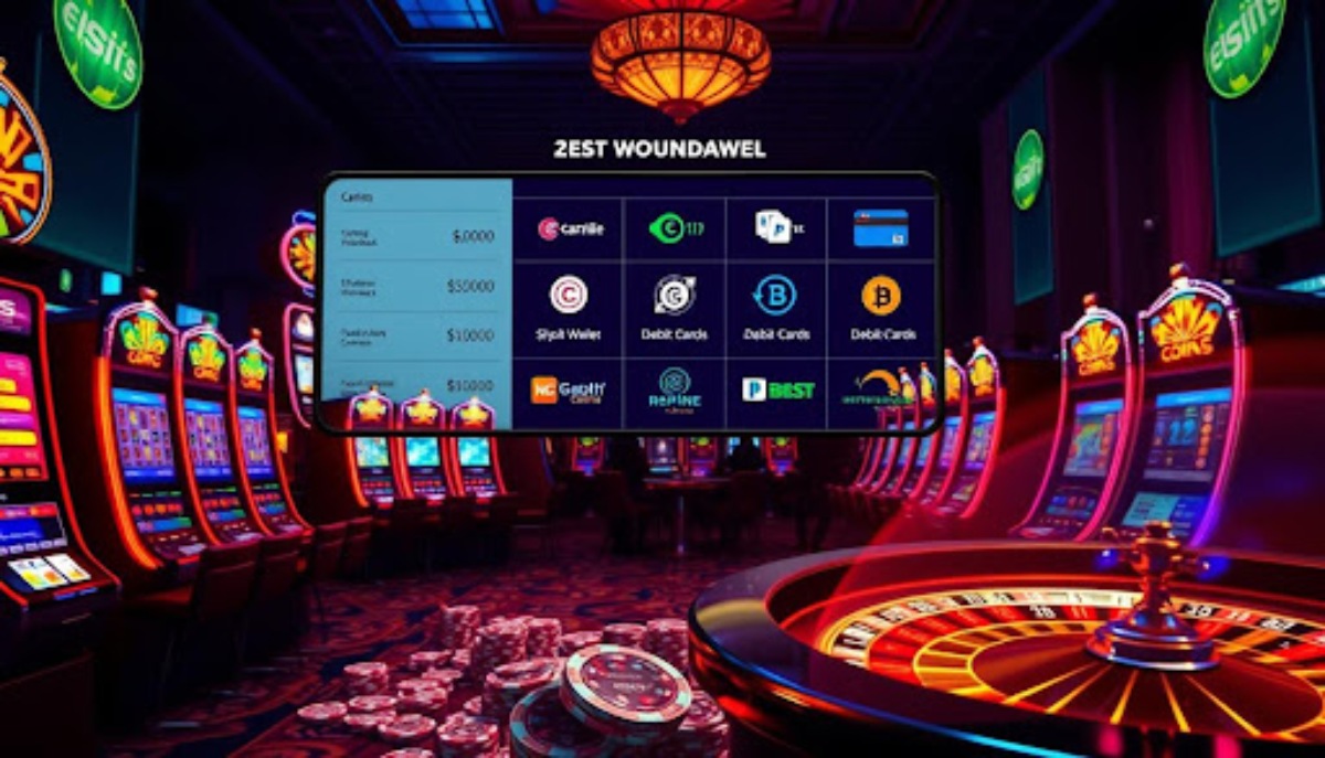 payment methods displayed in casino with numerous slot machines