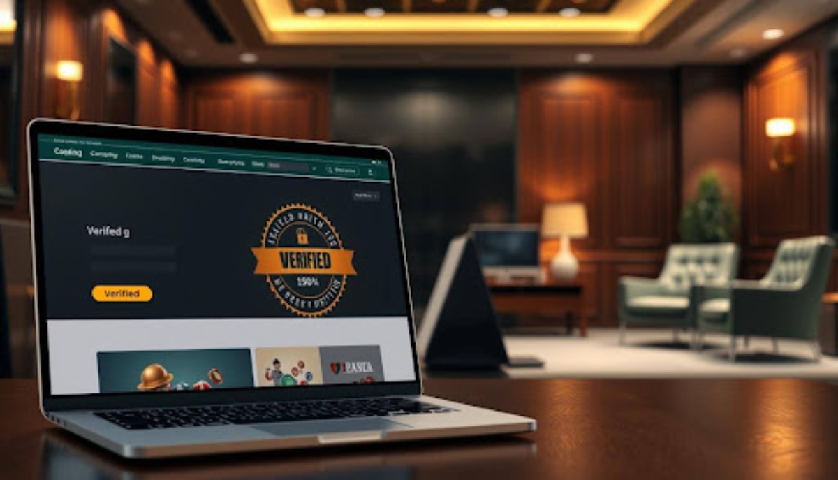 laptop on desk displaying verified casino website