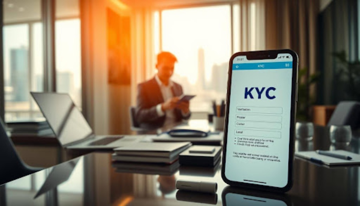 smartphone on desk displaying kyc
