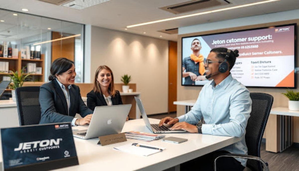 1 man and 2 women sitting in front of desk and smiling at each other