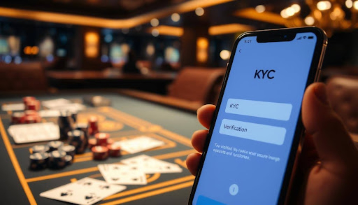 hand holding smartphone displaying kyc