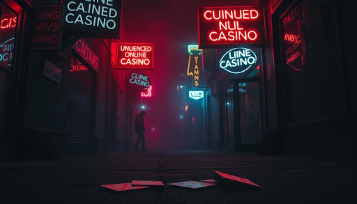 online casinos in dark alley with red neon lights