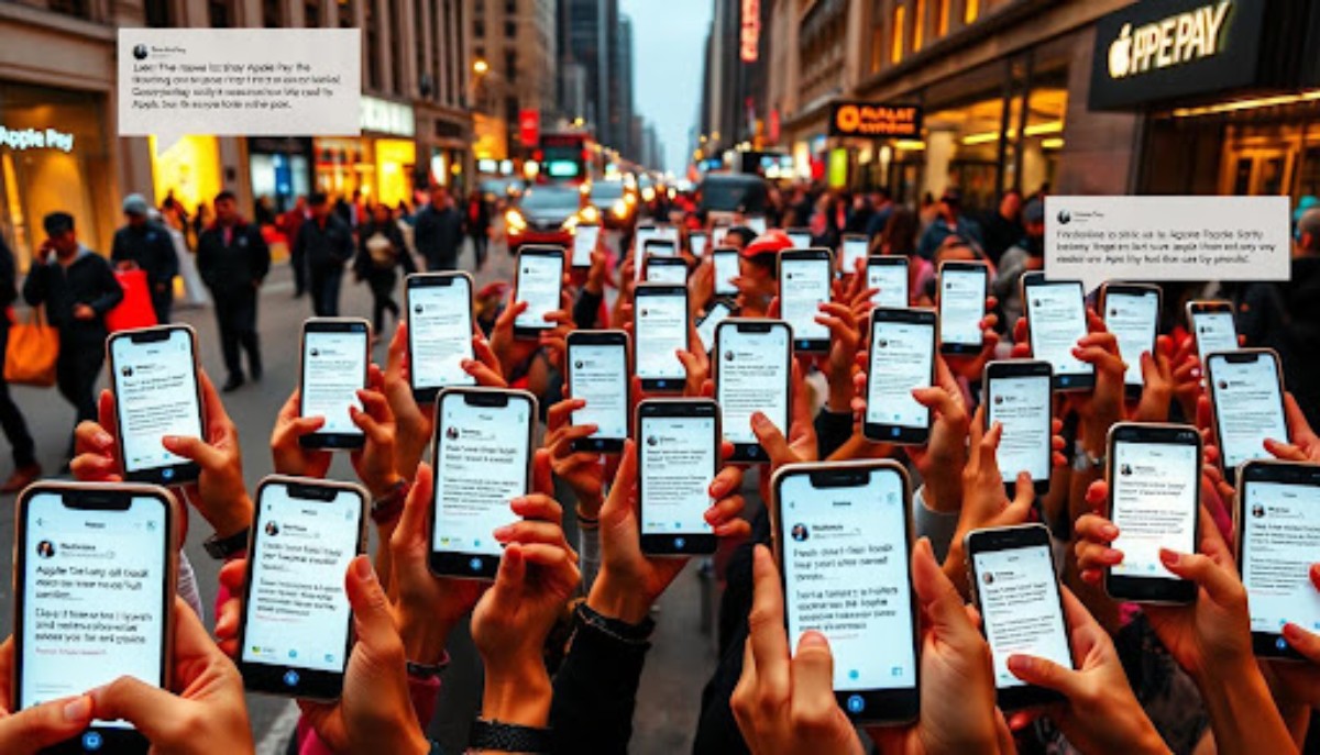 crowd in street holding up heir smartphones